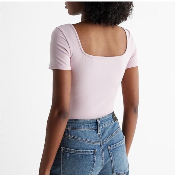 Express Body Contour Square Neck Pink Bodysuit - Picture 2 of 6